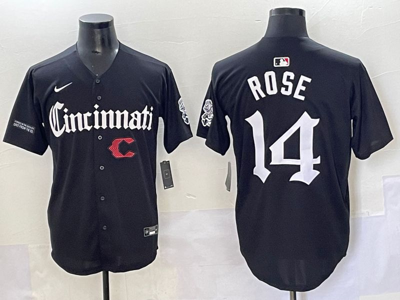 Men 2025 Cincinnati Reds #14 Rose Black Five generations Joint Name Nike MLB Jersey style 16->cincinnati reds->MLB Jersey